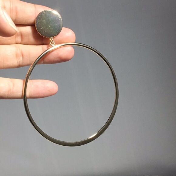 Canvas Large Gold Tone Post Hoop Earrings (G1) - Picture 7 of 7